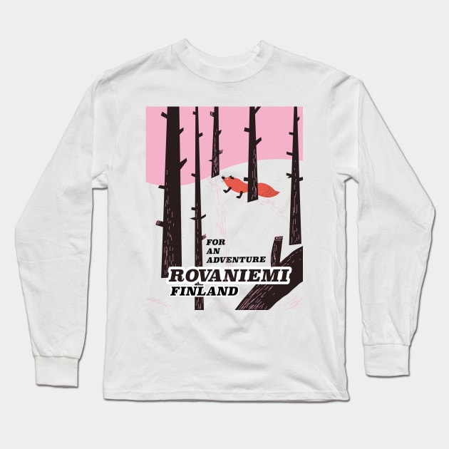 Rovaniemi Finland vintage travel poster Long Sleeve T-Shirt by nickemporium1